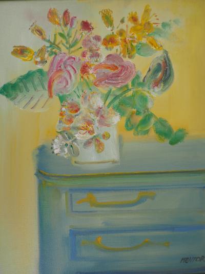 Blasco MENTOR : Bouquet d’arums sur la commode - Huile sur toile Signée 2