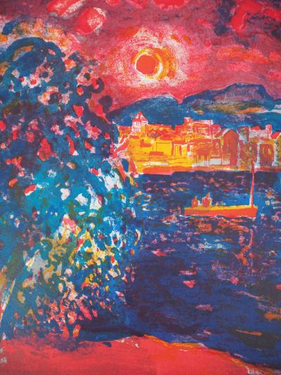 Garcia FONS - Soleil couchant sur le port de Collioure, Lithographie originale signée 2