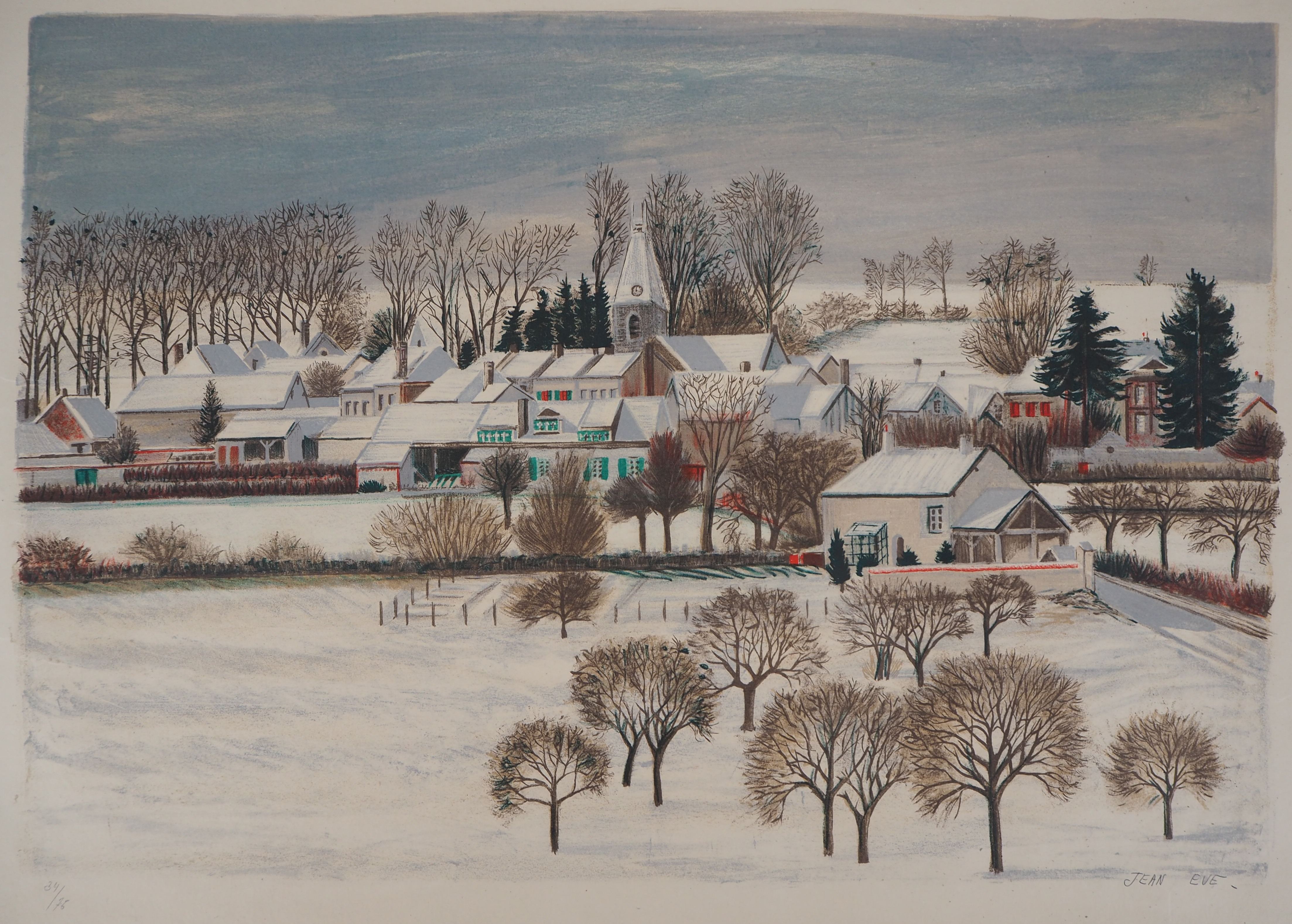 Jean EVE Paysage sous la neige, Lithographie originale signée Art Moderne Plazzart