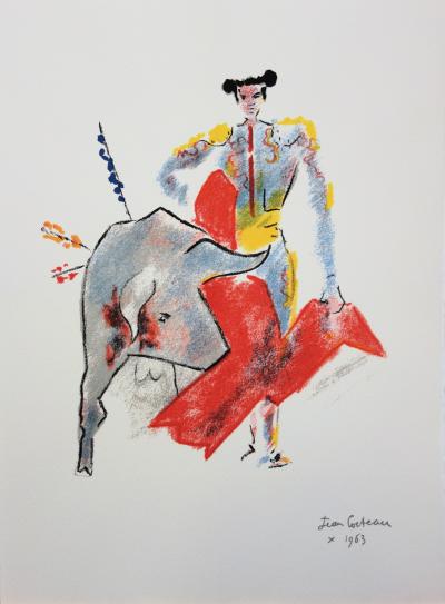 Jean COCTEAU : Torero, Passe à la cape rouge, 1965 - Lithographie signée 2
