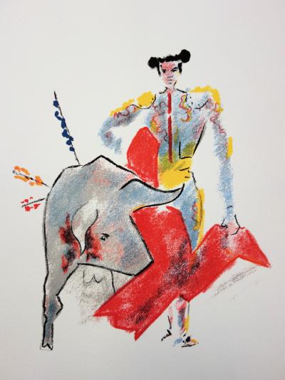 Jean COCTEAU : Torero, Passe à la cape rouge, 1965 - Lithographie signée 2