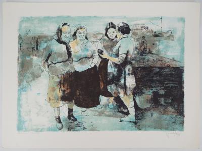 Victor VIKO : Discussion sur le port, Lithographie originale, signée 2