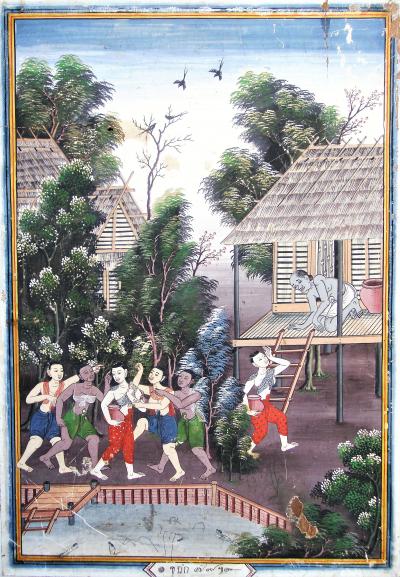 Thaïlande, Siam, Grande peinture thai sur bois, 19eme siècle 2