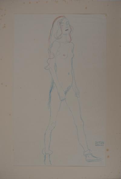 Gustav KLIMT : Nu bleu et rouge - lithographie signée, 1929 2
