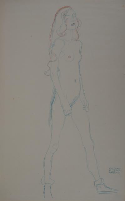 Gustav KLIMT : Nu bleu et rouge - lithographie signée, 1929 2