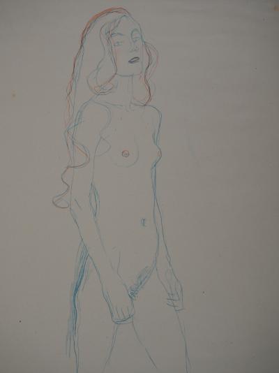 Gustav KLIMT : Nu bleu et rouge - lithographie signée, 1929 2