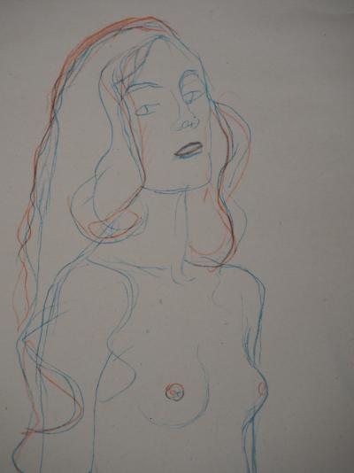 Gustav KLIMT : Nu bleu et rouge - lithographie signée, 1929 2