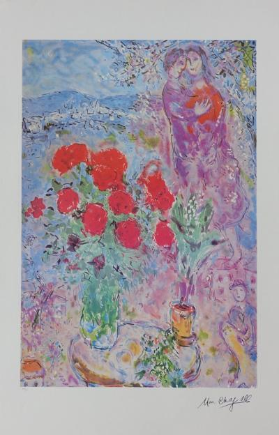 Marc CHAGALL (d’après) : Le bouquet rouge - Lithographie numérotée/signée #2000ex 2