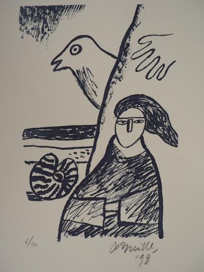 CORNEILLE : Femme à l’oiseau - Lithographie originale signée 2