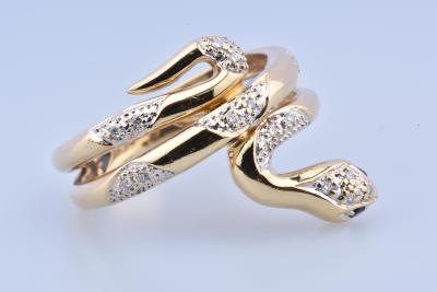Bague Serpent Or 18 Carats Jaune & Blanc Avec Diamants - Taille 67