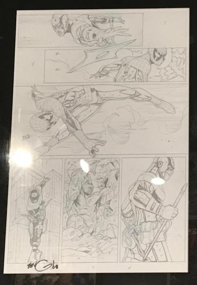 Spiderman vs Bullseye & Rhino - Andie Tong & Kris Justice - crayonné et planche originale encrée 2