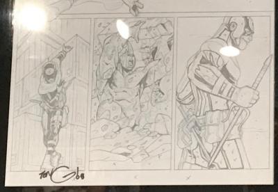 Spiderman vs Bullseye & Rhino - Andie Tong & Kris Justice - crayonné et planche originale encrée 2