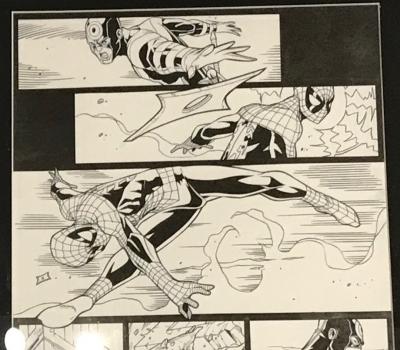 Spiderman vs Bullseye & Rhino - Andie Tong & Kris Justice - crayonné et planche originale encrée 2