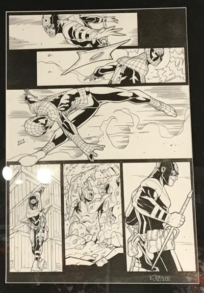 Spiderman vs Bullseye & Rhino - Andie Tong & Kris Justice - crayonné et planche originale encrée 2