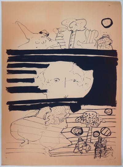 Bernard DUFOUR - Personnages dans un paysage, 1969 - Sérigraphie originale signée 2