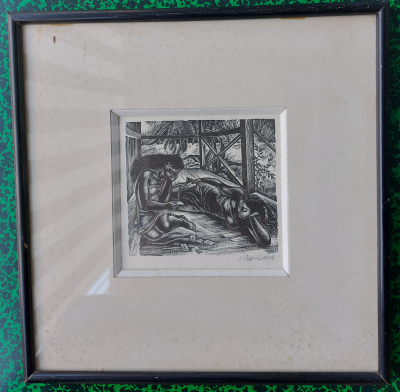 Jacques BOULLAIRE - Les cartes, 1939 - Bois gravé ORIGINAL signé au crayon 2