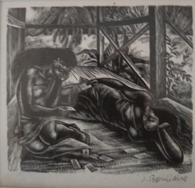 Jacques BOULLAIRE - Les cartes, 1939 - Bois gravé ORIGINAL signé au crayon 2