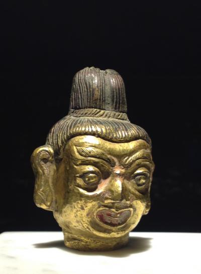 Tibet - Dakini head in gilded bronze, 19th century 2