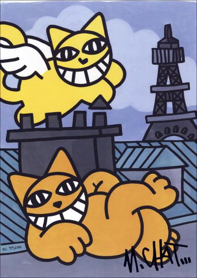 M.CHAT (Thoma Vuille) - Chats volants à Paris, 2017, Sérigraphie 2