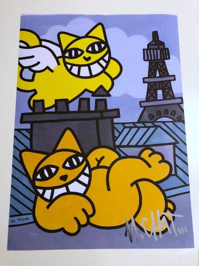 M.CHAT (Thoma Vuille) - Chats volants à Paris, 2017, Sérigraphie 2