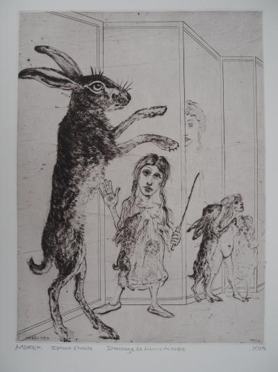 Mordecai Moreh (1937-) - Entraînement de lièvre au cirque, gravure originale signée 2