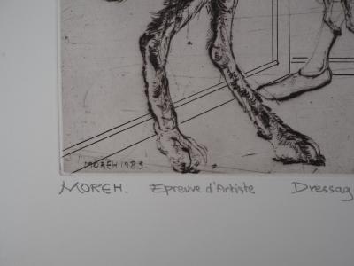 Mordecai Moreh (1937-) - Entraînement de lièvre au cirque, gravure originale signée 2