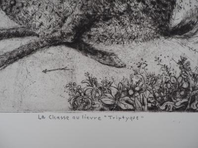 Mordecaï Moreh (1937-) - The Hare Hunt, original signed engraving 2