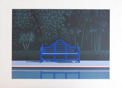 Patrick LE HEC’H - le banc bleu - Lithographie originale signée au crayon 2