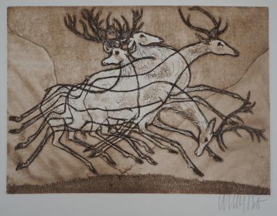 Lars BO : La course de cerfs - Gravure Originale Signée 2