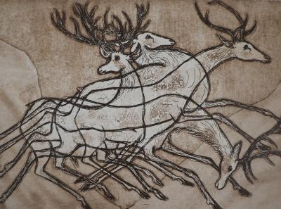 Lars BO : La course de cerfs - Gravure Originale Signée 2