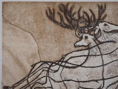 Lars BO : La course de cerfs - Gravure Originale Signée 2
