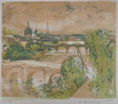 Paul COLLOMB : Paris sur la Seine - Lithographie Originale Signée 2