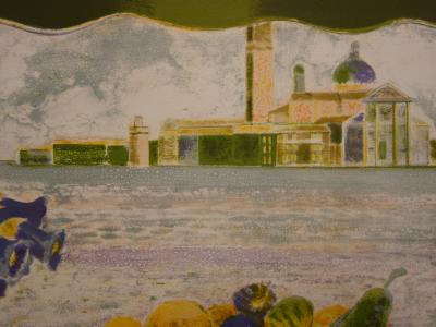 Garcia FONS : Bouquet et corbeille de fruits sur l’eau - Lithographie Originale Signée 2