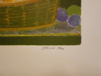 Garcia FONS : Bouquet et corbeille de fruits sur l’eau - Lithographie Originale Signée 2