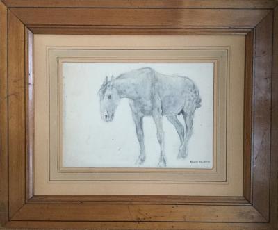 Casimir BRAU-SIMON: Étude de cheval, crayon et aquarelle, Cachet de l’atelier 2