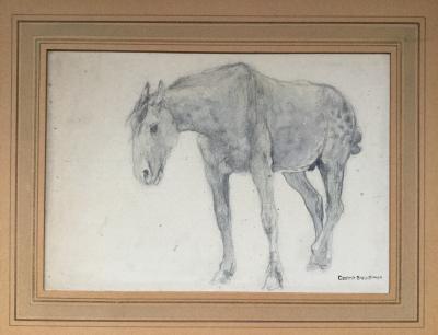 Casimir BRAU-SIMON: Étude de cheval, crayon et aquarelle, Cachet de l’atelier 2