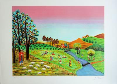 André CODAGOGNE - Paysage champêtre - Lithographie originale 2