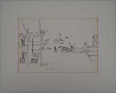 René GENIS : Plage près de Malaga - Dessin Original Signé 2