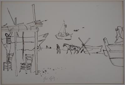 René GENIS : Plage près de Malaga - Dessin Original Signé 2