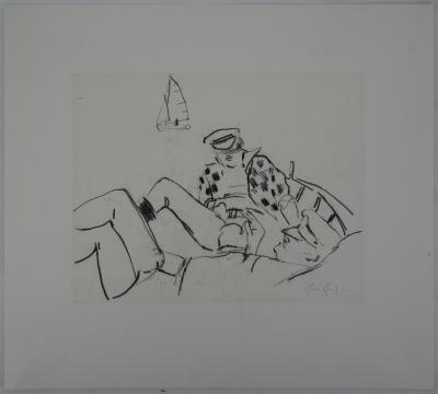 René GENIS : Le repos des pêcheurs - Dessin Original Signé 2