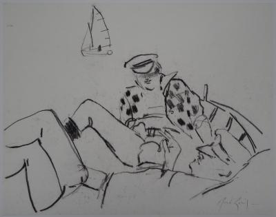 René GENIS : Le repos des pêcheurs - Dessin Original Signé 2