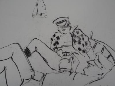 René GENIS : Le repos des pêcheurs - Dessin Original Signé 2