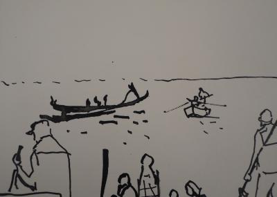 René GENIS : La gondole de Venise - Dessin Original Signé 2