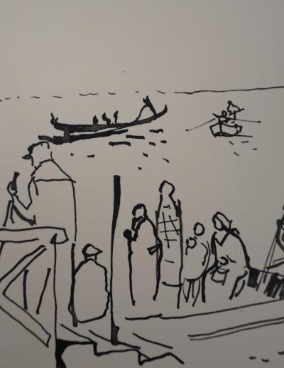 René GENIS : La gondole de Venise - Dessin Original Signé 2
