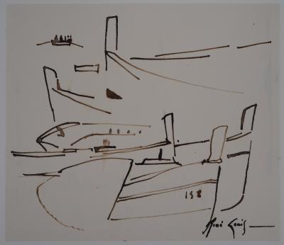 René GENIS : Étraves à Mandello (Sicile) - Dessin Original Signé 2