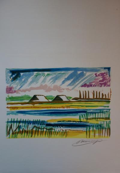 François DESNOYER : Maisons en Camargue - Lithographie signée au crayon 2