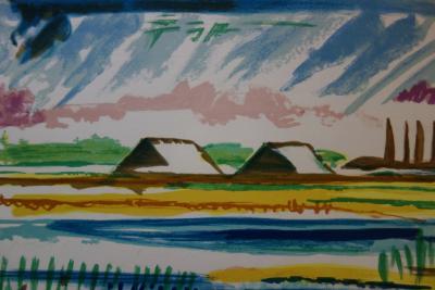 François DESNOYER : Maisons en Camargue - Lithographie signée au crayon 2