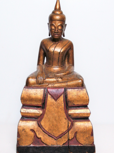 Boudha Maravijaya en bois de teck laqué et doré, Cambodge, 19ème siècle 2