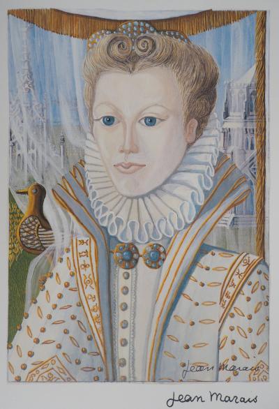 Jean MARAIS: La femme à la collerette blanche - Quadrichromie signée