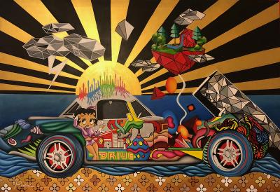 BENI - Voiture utopique, 2018 - Huile sur toile signée 2